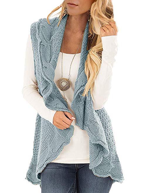 YONYWA Womens Sleeveless Cardigan Sweaters Plus Size Drape Open Front Knit Vest Coats Jackets