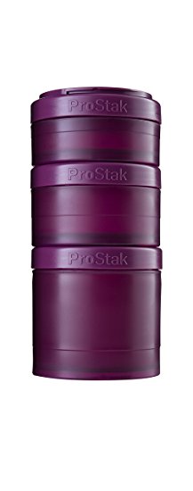 BlenderBottle ProStak Twist n' Lock Storage Jars Expansion 3-Pak with Pill Tray, Plum/Plum