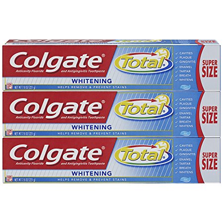 Colgate Total Whitening Toothpaste, Gel - 7.8 ounce (3 Pack)