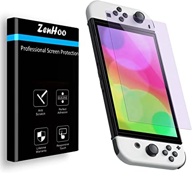 for Nintendo Switch OLED (2021) Anti Blue Light Tempered Glass Screen Protector, Eye Protection, ZenHoo