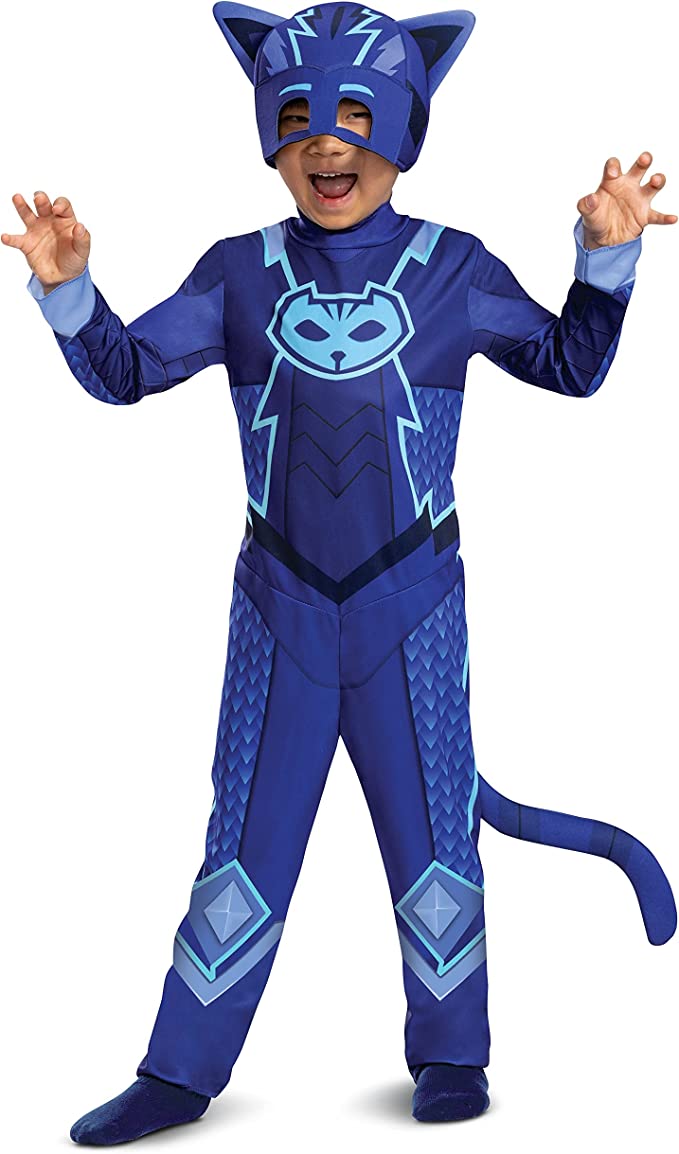 Catboy Costume for Kids, Official PJ Masks Megasuit Costume Jumpsuit and Mask