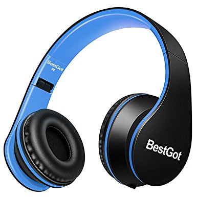 [Upgraded version] BestGot Wired Headphones with microphone In-line Volume for Kids Boys Adult, Included Transport Waterproof Bag , Foldable Headset with 3.5mm plug removable cord (Black/Blue)
