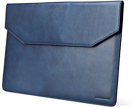 Kasper Maison Italian Leather Laptop Sleeve for 12 Inch Apple Macbook – Protective Slim Carrying Computer Case for New Mac 12inch Model a1534 – Navy Blue