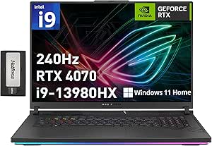 ASUS ROG Strix 18" QHD 240Hz Gaming Laptop, Intel i9-13980HX, 64GB DDR5, 2TB SSD, NVIDIA GeForce RTX 4070, Backlit Keyboard, HD Webcam, Wi-Fi 6, Win 11 Home, Gray, 256GB Hotface Extension Set