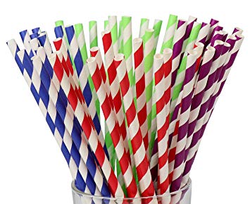 Roybay 200 Biodegradable Paper Straws, 4 Colors Drinking Straws With Box package