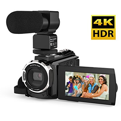 Video Camcorder, Andoer 4K Digital Video Camera 48MP 2880 x 2160 HD 3inch Touchscreen Handy Camera with IR Night Sight Support 16X Zoom 128GB Max Storage (Camera Microphone)