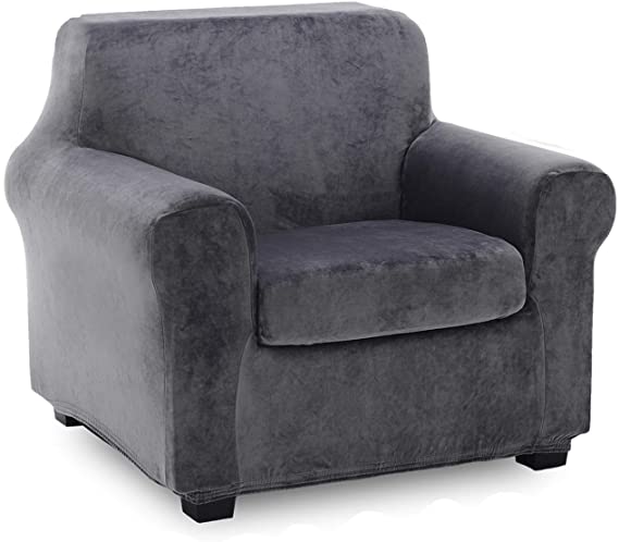 TIANSHU 2 Piece Velvet Armchair Cover, Soft Plush Chair Cover for Living Room, Stylish Fleece Furniture Covers, Anti-Slip High Stretch Armchair Slipover.(Chair, Gray)