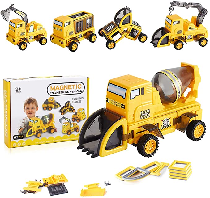 Camyse Construction Vehicles Truck Assemble Toys Set, Take Apart Toys STEM Magnetic Engineering Playset Educational Toys for 3 4 5 Year Old Toddlers Boys