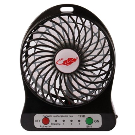 Rasse® FB96 4-inch Portable USB Fan with 2200MAH Rechargeable Battery and Flashlight, for Traveling,Fishing,Camping,Hiking,Backpacking,BBQ,Baby Stroller,Picnic,Biking,Boating - Black