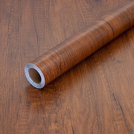 Peel and Stick Wood Grain Contact Paper 17.71" X 118" Brown Wooden Look Wallpaper Self-Adhesive Decorative Waterproof Removable Vinyl Film Easy to Apply for Old Furniture Kitchen Cabinets