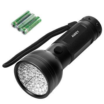 AUKEY UV Flashlight, 51 LEDs for Home & Hotel Inspection, Pet Urine & Stain Detection, Spot Counterfeit Money (Batteries Included)
