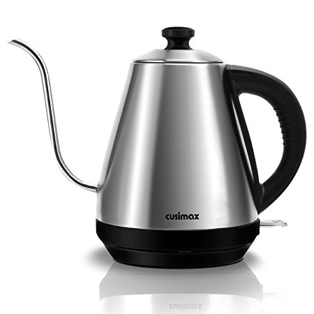 Cusimax 4-Cup Electric Kettle Gooseneck, Water Kettle for Drip Coffee and Tea, Automatic Shutoff with Strix Controller & Boil Dry Protection, Stainless Steel, CMCK-100A, 1000W