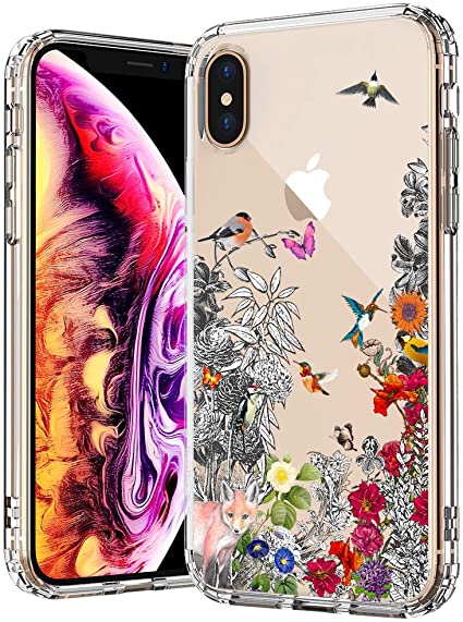 MOSNOVO Flower iPhone Xs MAX Case, Floral Flower Humming Bird Pattern Printed Clear Design Transparent Plastic Back Case with TPU Bumper Protective Case Cover for iPhone Xs MAX