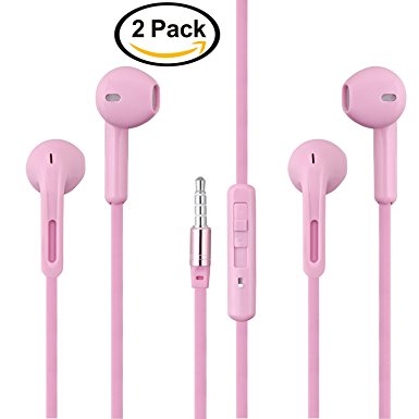 JOWAY Stereo Earphones/Earbuds/Headphones with Mic & Remote Control for iPhone iPad iPod Android Smartphones Tablet PC and Portable Music Player by 3.5mm Jack Plug. (2 Pack Pink)