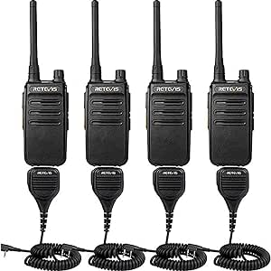 Retevis RB87 Walkie Talkies Long Range, Walkie Talkies with Shoulder Mic, High Power, Rugged, Two Way Radio for Construction Police Security(4 Pack)