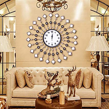 AHUA Modern Metal Crystal Wall Clock Luxury Diamond Morden Large Wall Clock Design Home Decor, Decorative Clock for Living Room, Bedroom, Office Space (Crystal)