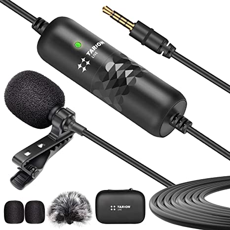 TARION Lavaliver Microphone Kit Lapel Mic Clip-on Omnidirectional Condenser Lav Mic with 19.7ft Cord Compatible with Phone Camera Camcorder Computer for Live Stream TV Presentation Conference Vlogging