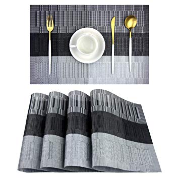 pigchcy Placemats,Washable Vinyl Woven Table Mats,Elegant Placemats for Dining Table Set of 4(Black)