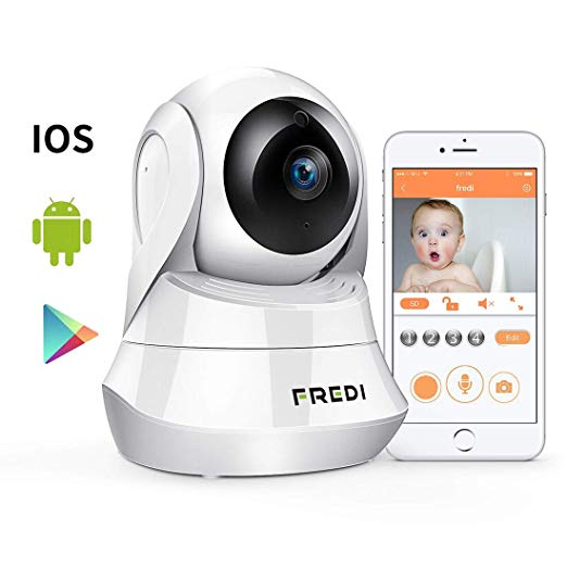 FREDI Wireless Security 1080P HD Camera WiFi IP Indoor Surveillance Camera Home Baby Pet Monitor Motion Detection 2-Way Audio Night Vision 180 Wide Angle Fisheye P2P Remote Viewing IR