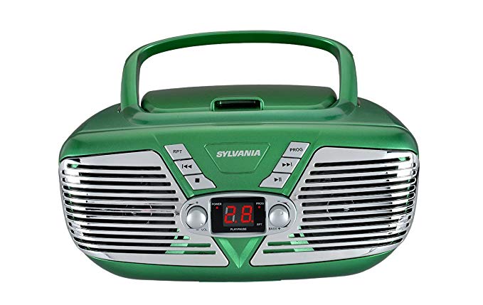 Sylvania Portable CD Boombox with AM/FM Radio, Retro Style, (Green)