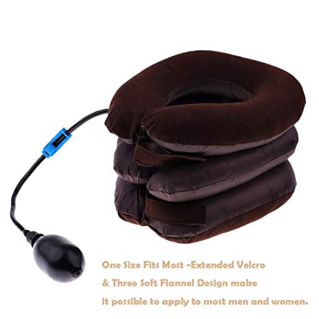 Bargain Crusader Inflatable Cervical Neck Traction Air Inflatable Pillow Neck Head Stretcher Pain Relief Collar (for Adults, Brown)