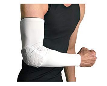 RGA Basketball Elbow Arm Guard Sleeve Padded Compression Protection Elbow Sleeve Padded Arm Sleeve for Football, Baseball, Outdoor Sports (White, L)