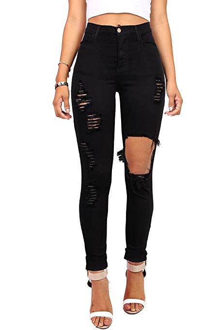 Vibrant Women's Juniors Ripped Rise Skinny Jeans