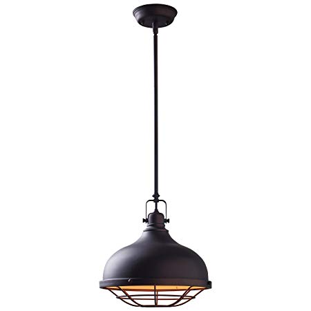 Stone & Beam Industrial Grill Pendant with Bulb, 15"-63"H, Oil-Rubbed Bronze