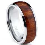 Titanium Ring Wedding Band Engagement Ring with Real Wood Inlay 8mm Comfort Fit Sizes 6 to 13