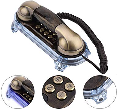 Antique Telephone Corded Elegant Phone Retro Style Trimline Telephones Landline with Metal Buttons Blue Incoming-Call Flashlight for Home Hotel(Bronze)