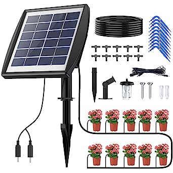 Irrigazione solare automatica, Ankway 10M Kit di irrigazione a goccia ad energia solare con sensore d'acqua, dispositivi di irrigazione automatica con timer, sistema di irrigazione