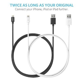 Apple MFi Certified 2-Pack Anker  6ft  18m Premium Lightning to USB Cable with Compact Connector Head for iPhone iPod and iPad White and Black