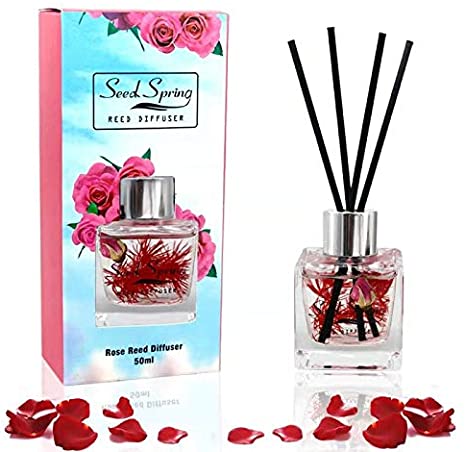 Seed Spring Reed Diffuser Rose Home Fragrance Oil Reed Diffuser Set with Diffuser Stick Effectively Releases Pressure and Brings Fresh air Suitable for Bedroom Living Room Bathroom etc