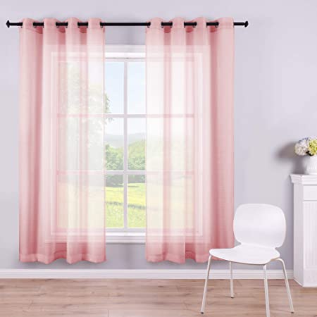 Blush Pink Curtains 63 Inch Length for Girls Room Set 2 Panels Grommet Window Pair Linen Look Semi Sheer Voile Curtains for Bedroom Teen Baby Nursery 52 Long Eyelet Cortinas Rosa Soft Powder Pale Pink