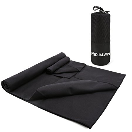 FSDUALWIN 2 Pack Microfiber Towel Set, XL Quick Drying /Absorbent/Antibacterial Swimming Towel Set (60"32") with Hand/Face Towel (14"14")   Mesh BAG for Travel, Beach, Swimming,Yoga or Bath.