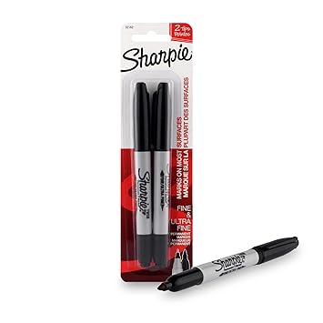 SHARPIE Twin Tip Black Permanent Marker |Suitable for Multipurpose Usage| Smudge Free | Office Stationery Items | Pack of 2