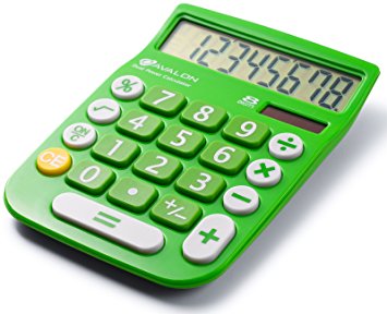Office Style 8 Digit Dual Powered Desktop Calculator, LCD Display, Green