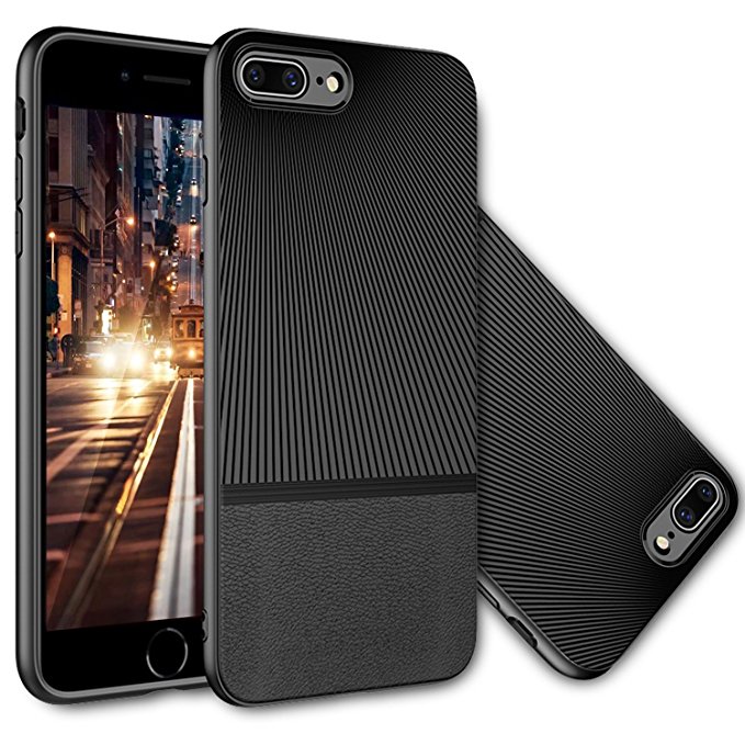 iPhone 8 Plus Case,iPhone 7 Plus Case, Amextrian [Wireless Charging Support] Lightweight Carbon Fiber Scratch Resistant [Shock Absorption] Soft TPU Case For iPhone 8 Plus/7Plus [BLACK]