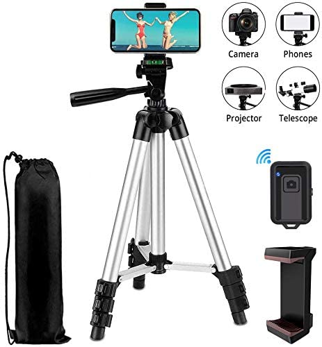 Phone Tripod,LINKCOOL 42" Aluminum Lightweight Portable Camera Tripod for iPhone/Samsung/Smartphone/Action Camera/DSLR Camera with Phone Holder & Wireless Bluetooth Control Remote - Silver