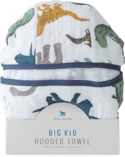 Little Unicorn Large Cotton Hooded Towel – 100% Cotton – 42” Tall x 47” Wide – Printed Pockets – for 2-5 Year Olds - Machine Washable – Playful Designs – for Boys & Girls (Dino Friends)