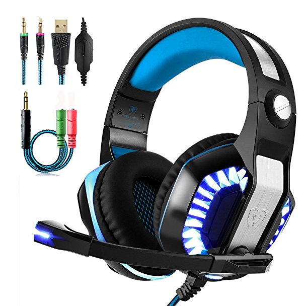 Beexcellent Gaming Headset With Microphone 2017 Newest GM-2 Game Headphone with LED Light for PS4 Xbox 1 Laptop Tablet Mobile Phones PC (Blue Black)