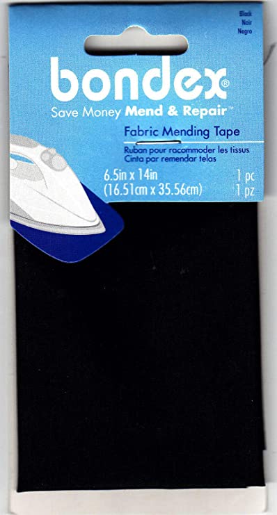 BONDEX 6 1/2" X 14" BLACK FABRIC IRON ON MENDING TAPE NO SEW, REPAIR,CLOTHING