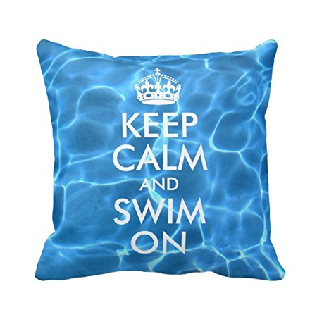 Blue Pool Water Keep Calm And Swim On Pillow Case Personalized 18x18 Inch Square Cotton Throw Pillow Case Decor Cushion Covers