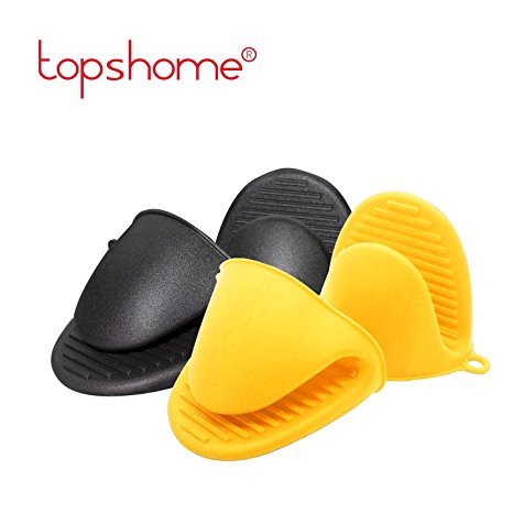 Silicone Heat Resistant Cooking Pinch Mitts, Mini Oven Mitts, Gloves, Cooking Pinch Grips, Pot Holder and potholder for kitchen, by Topshome (Black) … (Black Yellow)