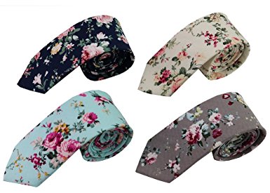 Mantieqingway Men's Cotton Printed Floral Neck Tie