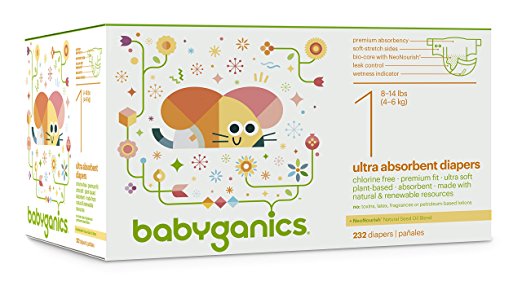 Babyganics Ultra Absorbent Diapers Economy Pack, Size 1, 232 Count