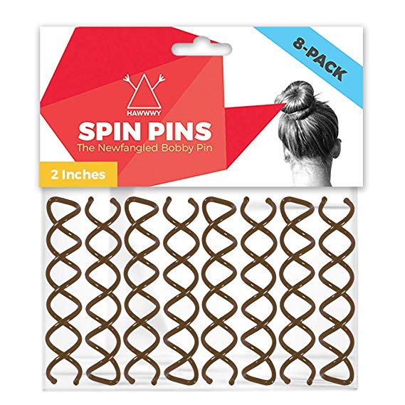 Hawwwy Spiral Bobby Pins 8 Pack Spin Pins, Easy & Fast Bun Maker Twist Hair Pins for Women Kids, Updo Hair Accessories, Messy Bun Tool, Perfect Small Bun Bobbypins Bobbie Fashion (Brown 2 Inches)