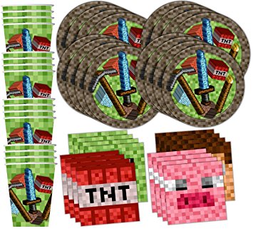 Mining Pixel World Birthday Party Supplies Set Plates Napkins Cups Kit for 16 by Birthday Galore