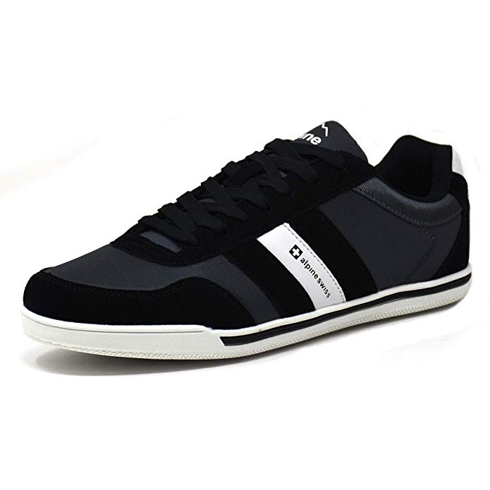 alpine swiss Haris Mens Suede Trim Retro Striped Sneakers