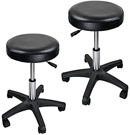 Adjustable Hydraulic Rolling Swivel Salon Stool Chair Tattoo Massage Facial Spa Stool Chair Black (PU Leather Cushion) (2PCS)